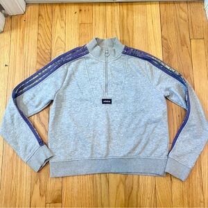 ✨ ADIDAS ✨ Cropped Gray Quarter Zip Sweatshirt Purple Velvet Stripes Size XS